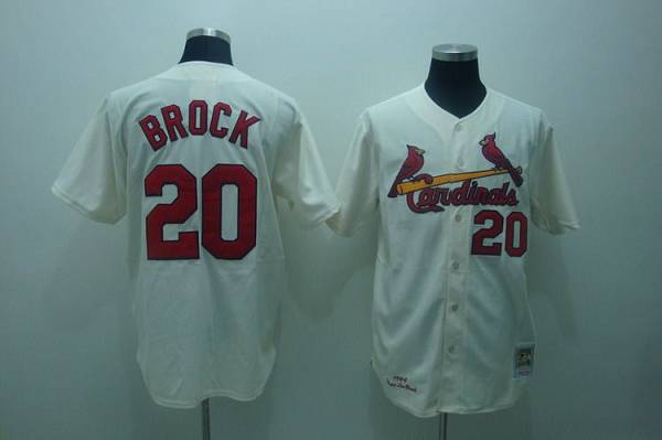 Mitchell and Ness 1967 Cardinals #20 Lou Brock Stitched Cream Throwback MLB Jersey - Click Image to Close